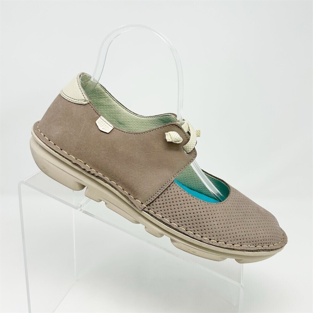 On Foot Mary Jane Comfort Flats Taupe Perforated Round Toe Lace Up 39